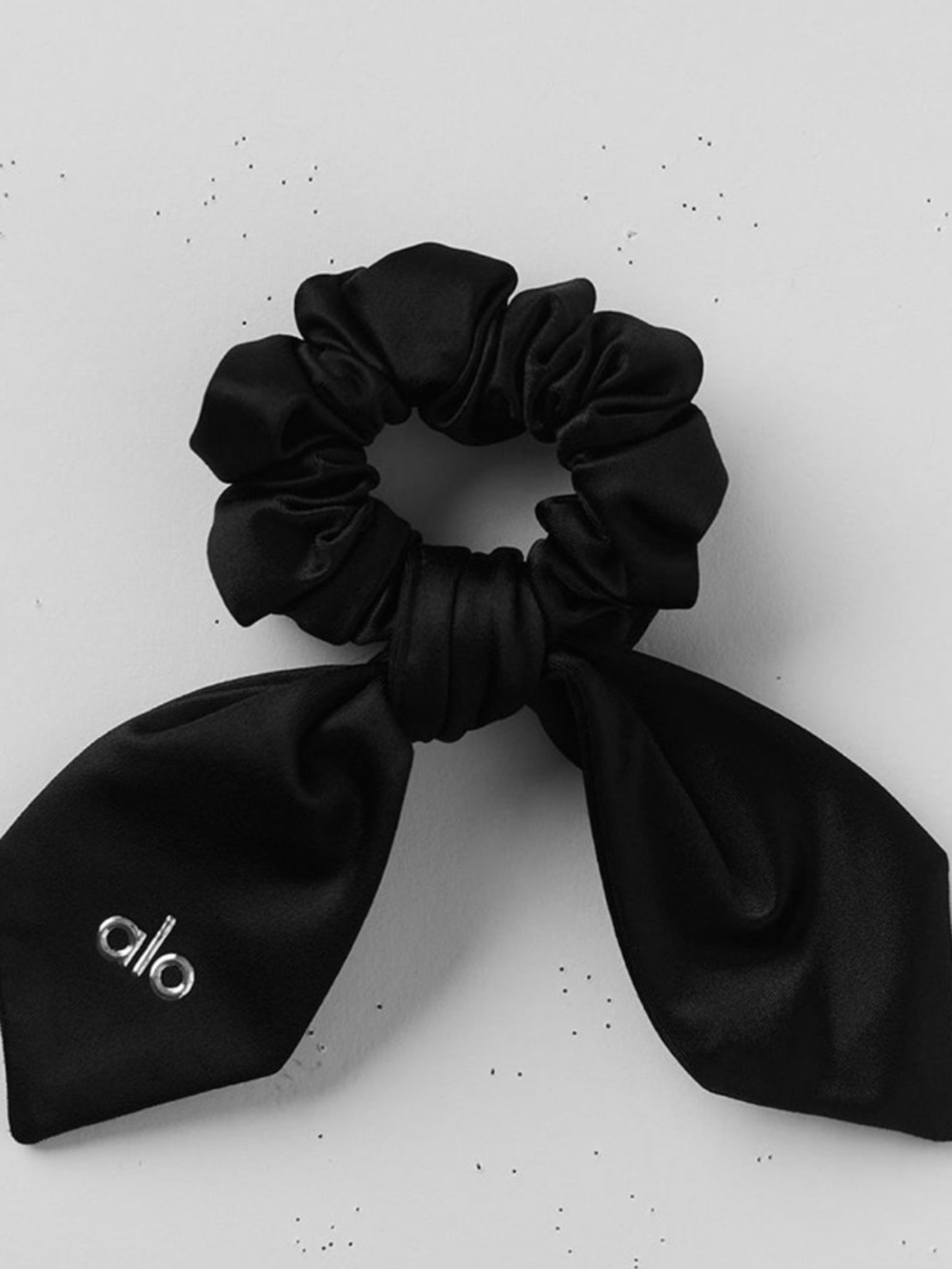 ALO Yoga Black Satin Bow Scrunchie with Logo Accent